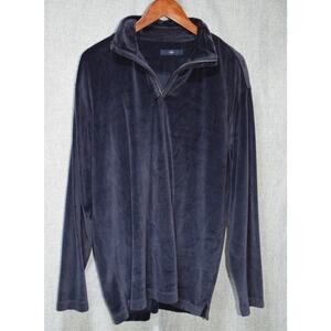 Ermenegildo Zegna Men’s Half-Zip Navy Velour Pullover Long Sleeve Top Size Large
